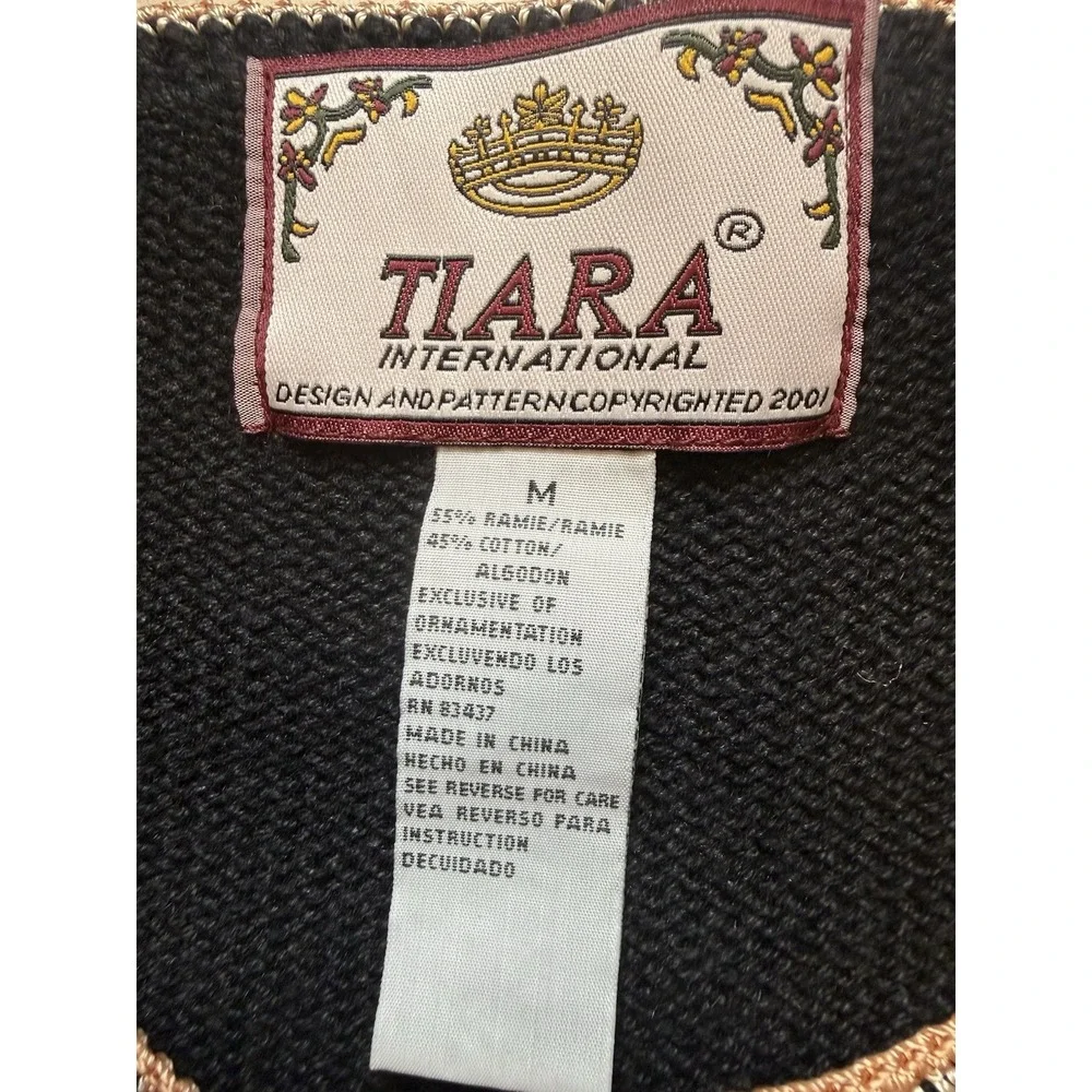 Tiara International VTG Cardigan Knit Sweater Sz M Embroidered Beaded Floral 90s